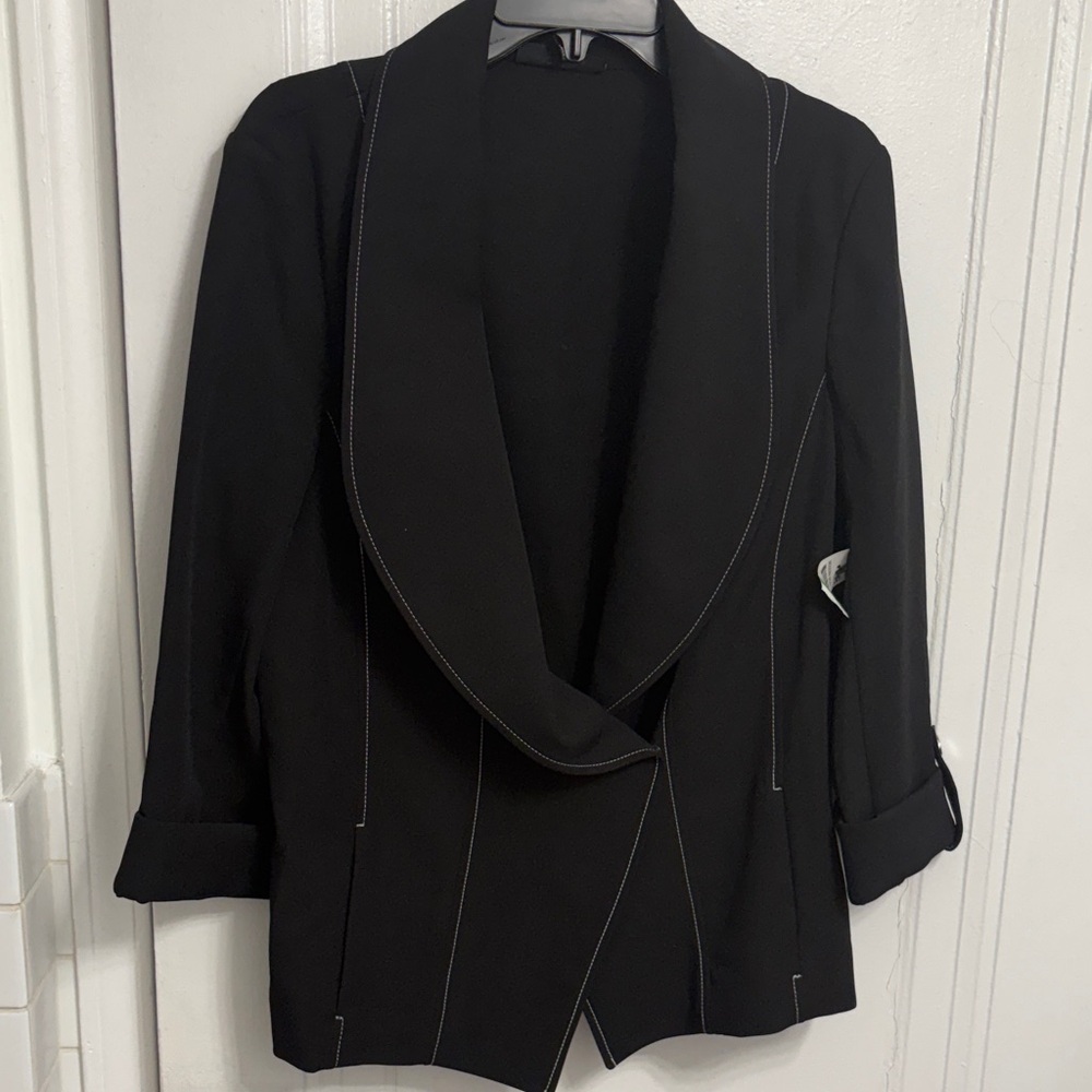 INC International Concepts Black Blazer with White Stitching